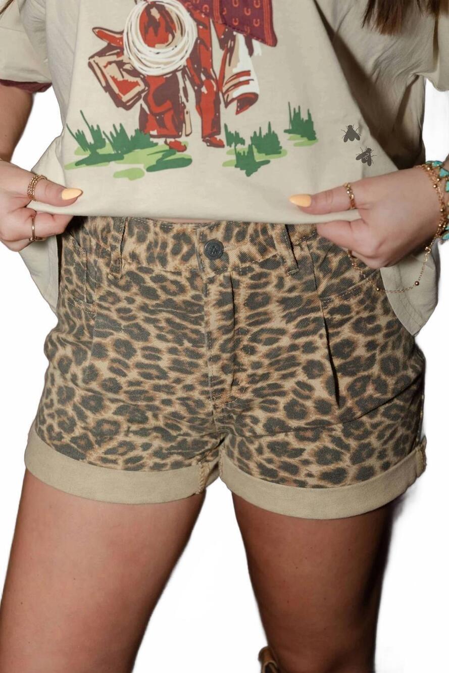 NEW 2FLYCO wildcat denim shorts in leopard
